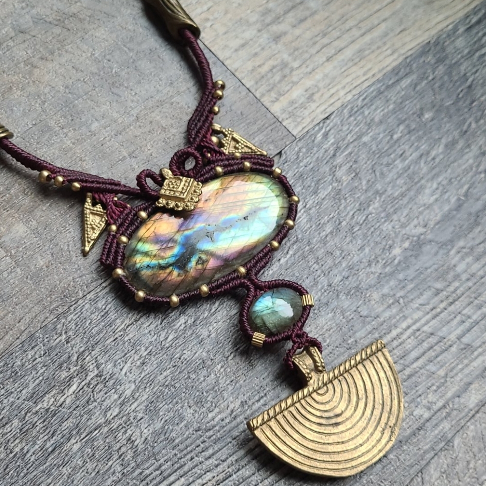 Boho Macrame Labradorite Statement Necklace